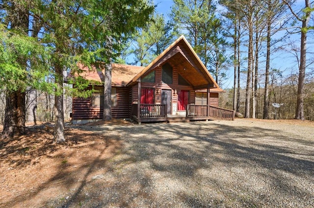 log home with a deck