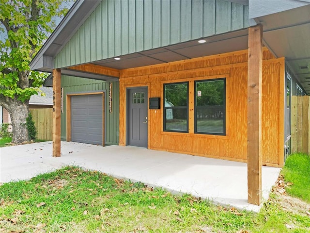 exterior space featuring a garage