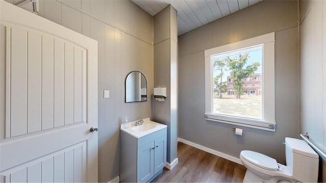 bathroom featuring hardwood / wood-style floors, vanity, and toilet