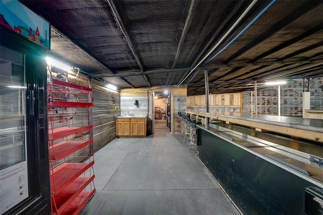 basement with wood walls