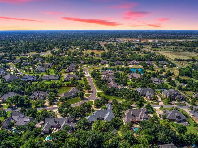 view of aerial view at dusk