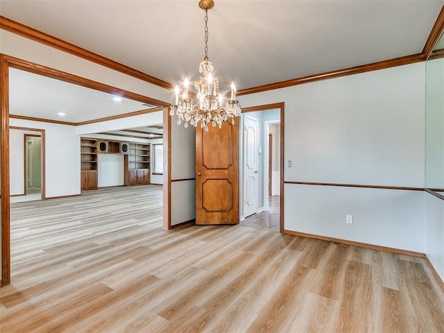 4997 NW 30th Pl, Oklahoma City, OK 73122 - empty room with a chandelier, crown molding, light wood-type flooring, and baseboards