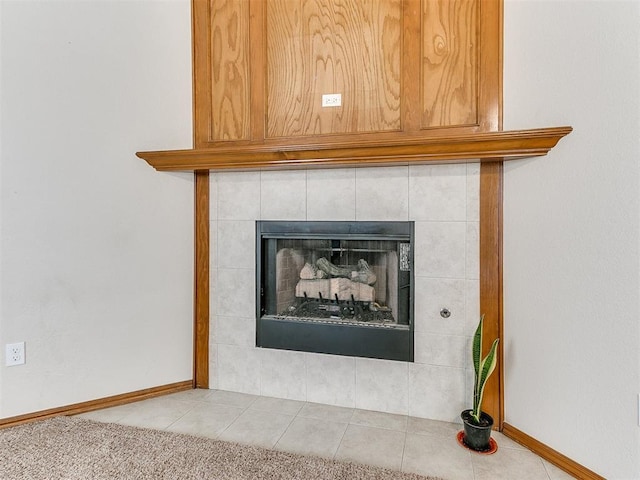 interior details featuring a fireplace