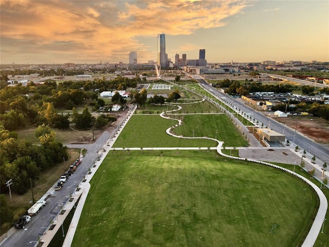 view of aerial view at dusk