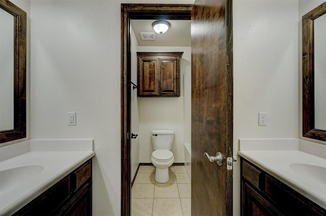 bathroom with tile patterned floors, vanity, and toilet