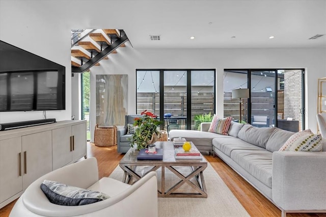 living room with light wood-type flooring