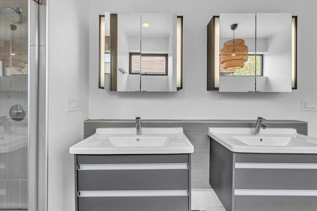 bathroom featuring vanity and walk in shower