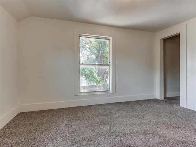 empty room featuring vaulted ceiling and carpet