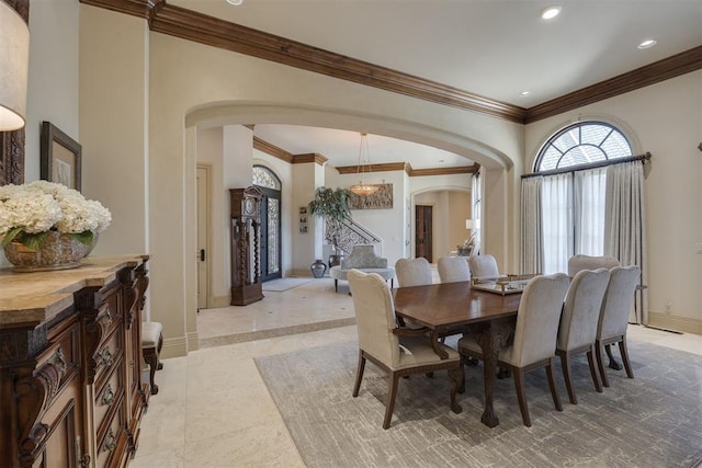 dining room with ornamental molding