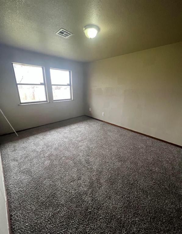 empty room featuring carpet and a textured ceiling