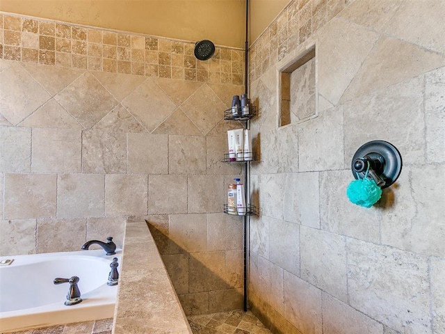 3393 Creek View Ct, Newcastle, OK 73065 - bathroom featuring a garden tub and tiled shower