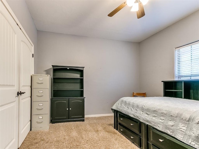3393 Creek View Ct, Newcastle, OK 73065 - bedroom featuring light carpet, baseboards, and ceiling fan