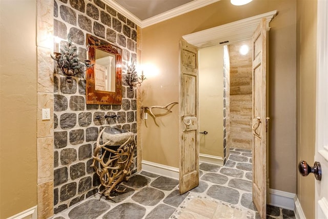 bathroom with crown molding