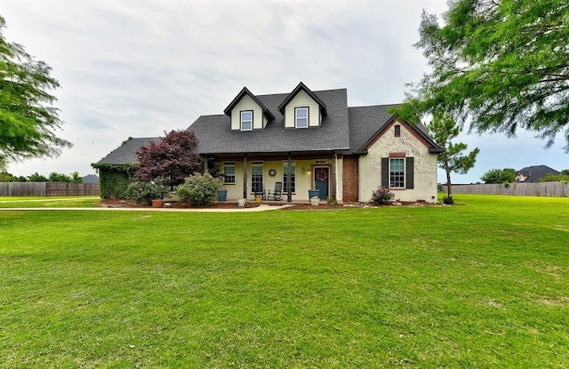 cape cod-style house with covered porch and a front yard