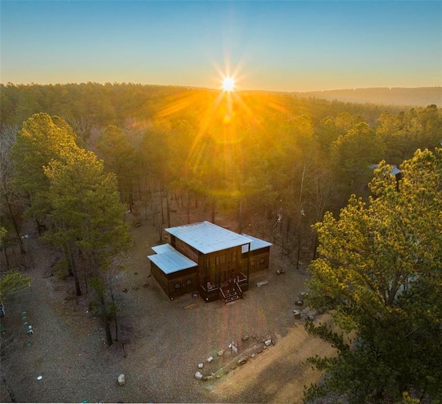 view of aerial view at dusk