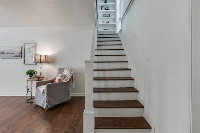 stairs with hardwood / wood-style floors