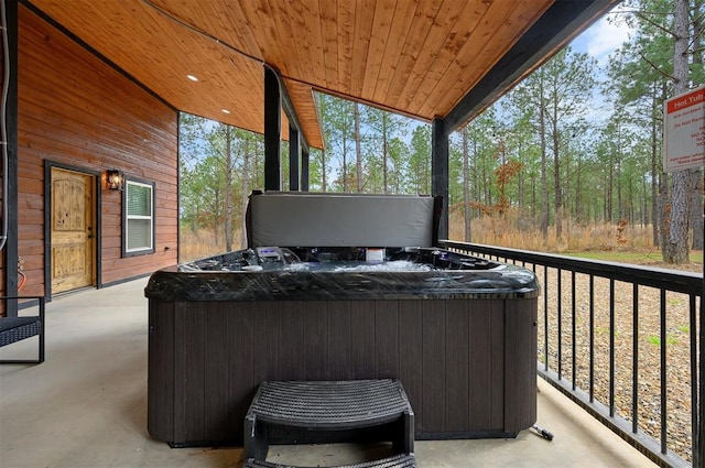 view of patio featuring a hot tub