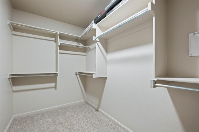 spacious closet featuring light carpet