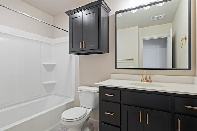 full bathroom with tile patterned flooring, vanity, toilet, and tub / shower combination