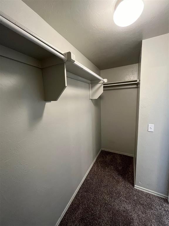 spacious closet featuring dark colored carpet