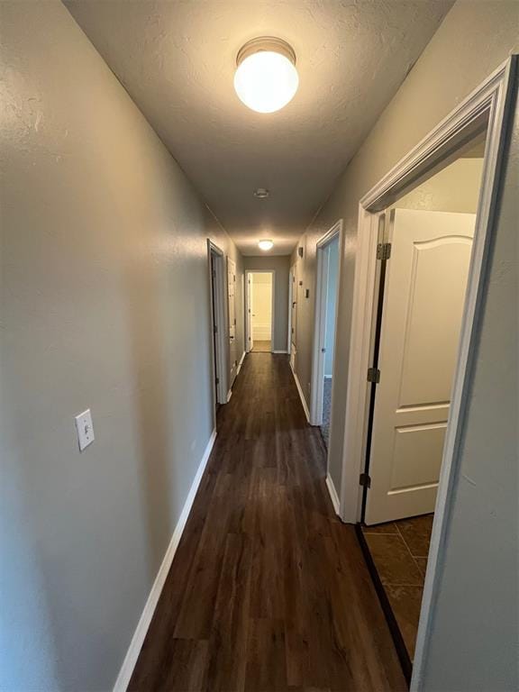 corridor with dark hardwood / wood-style flooring