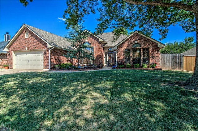 view of front property featuring a garage and a front lawn