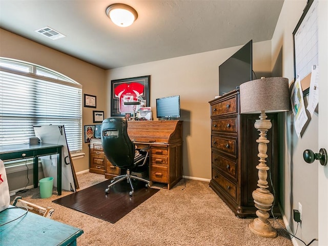 view of carpeted home office