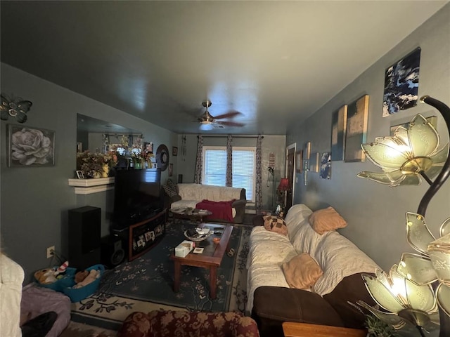 living room featuring ceiling fan