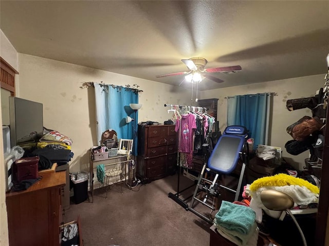 bedroom featuring carpet flooring and ceiling fan