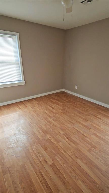 spare room featuring ceiling fan and light wood-type flooring