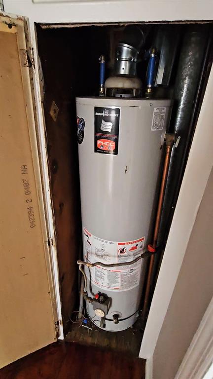 utility room featuring water heater