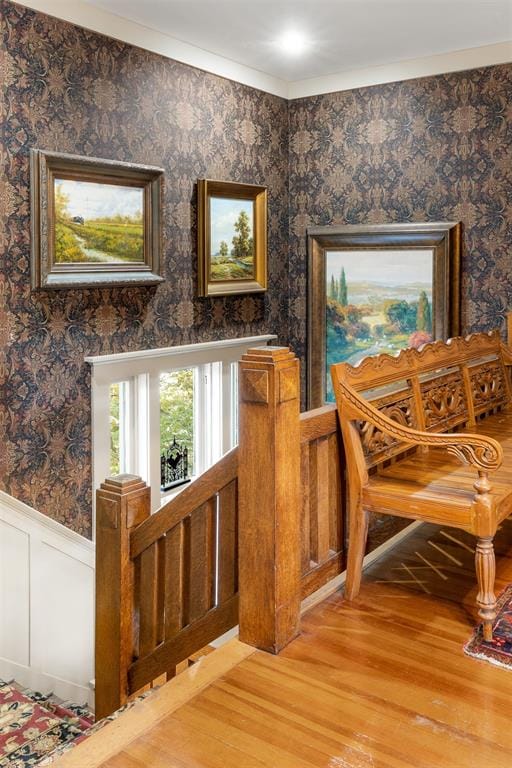 staircase featuring wood-type flooring