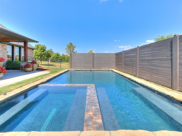 view of pool featuring a fenced backyard and a fenced in pool
