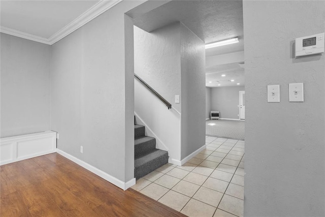 24484 E 990th Rd, Weatherford, OK 73096 - stairs featuring tile patterned floors and ornamental molding