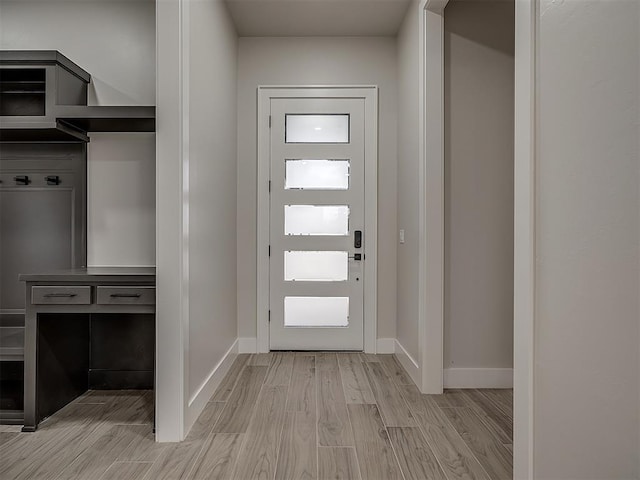 doorway featuring light wood-type flooring