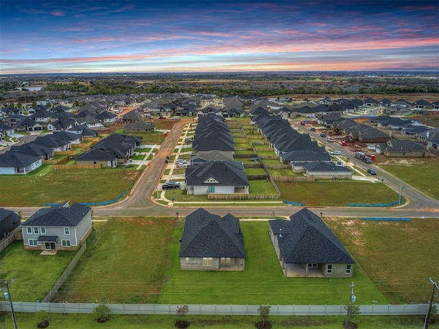 view of aerial view at dusk