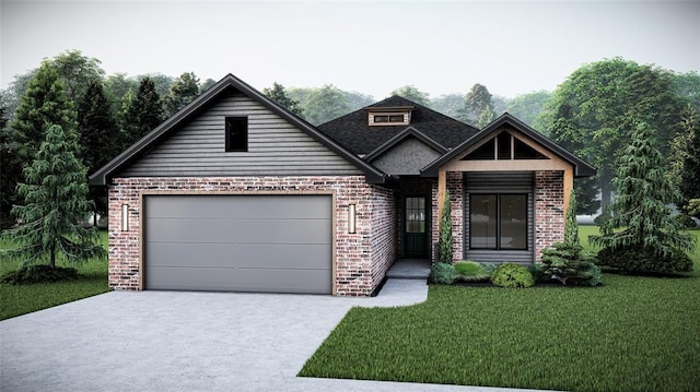 view of front of house featuring a garage and a front lawn