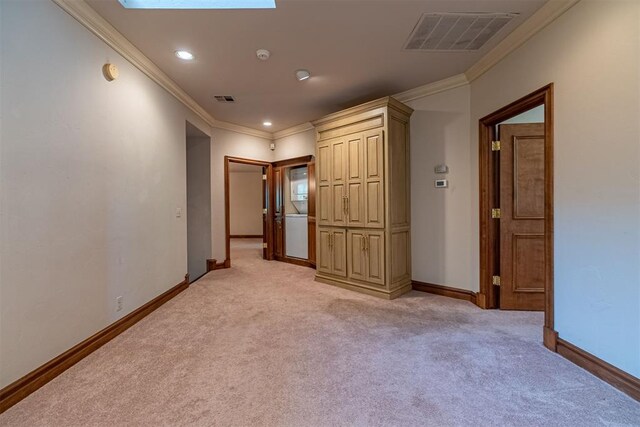 12308 Bywater Rd, Oklahoma City, OK 73170 - unfurnished bedroom featuring crown molding, light colored carpet, and recessed lighting