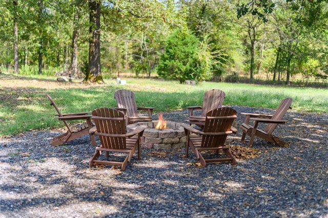 view of patio / terrace with a fire pit