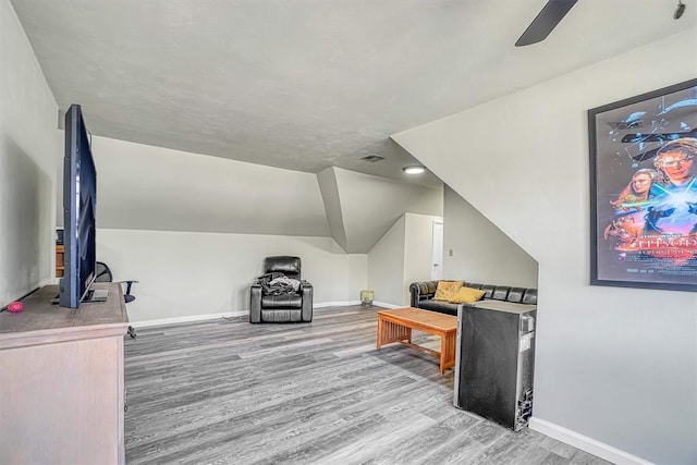 1405 Rosehaven Dr, Altus, OK 73521 - office area featuring wood finished floors, ceiling fan, and lofted ceiling
