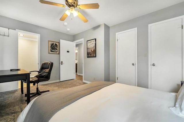 1405 Rosehaven Dr, Altus, OK 73521 - carpeted bedroom featuring baseboards and ceiling fan