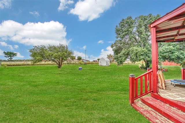 view of yard with a storage shed