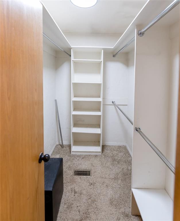 walk in closet featuring carpet flooring