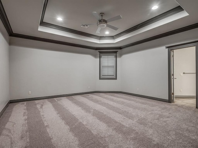 spare room featuring a raised ceiling and ornamental molding