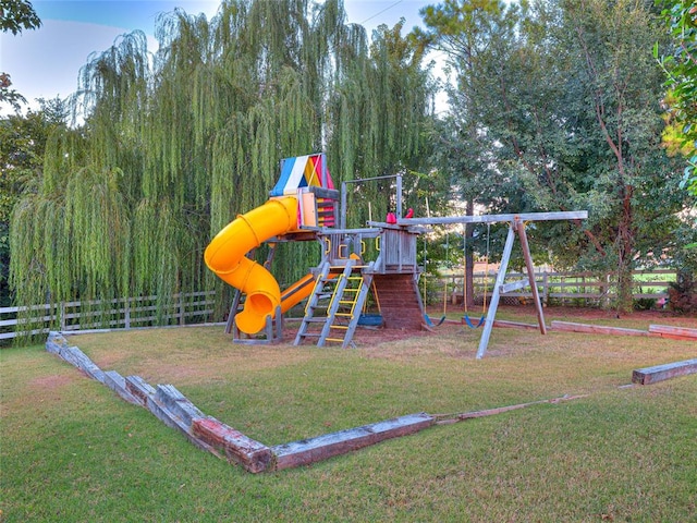 view of play area featuring a yard