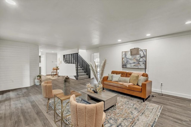 living room with hardwood / wood-style floors