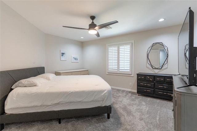 bedroom featuring carpet flooring and ceiling fan