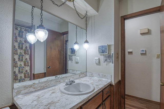 bathroom featuring wood-type flooring and vanity