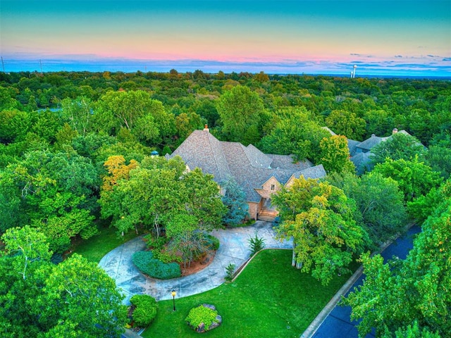 view of aerial view at dusk