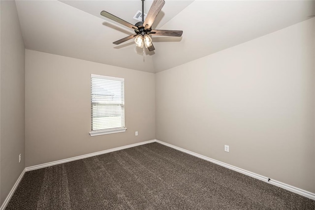 spare room with ceiling fan and carpet floors